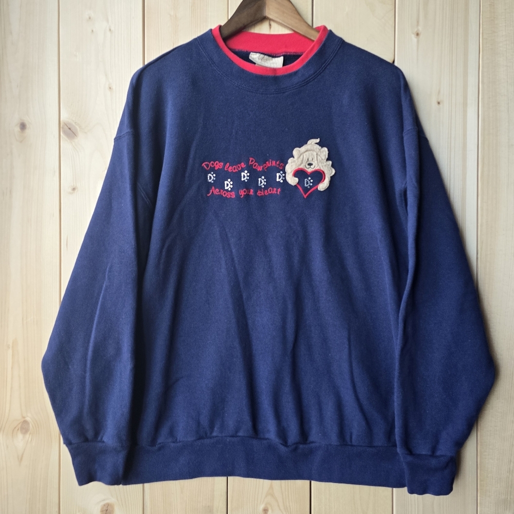 Vintage MC Sportswear  Sweatshirt Embroidered Dog Paw Prints Womens Large